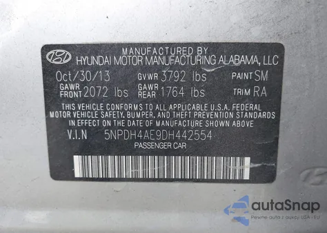 2013 Hyundai Elantra Gls from USA, damaged, VIN 5NPDH4AE9DH442554